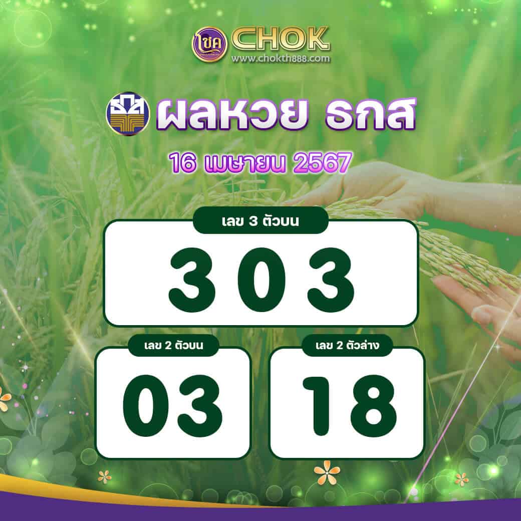 ผลหวย ธกส งวดวันที่ 16 เมษายน 2567