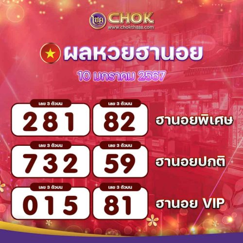 ผลหวยฮานอย งวดวันที่ 10 มกราคม 2567