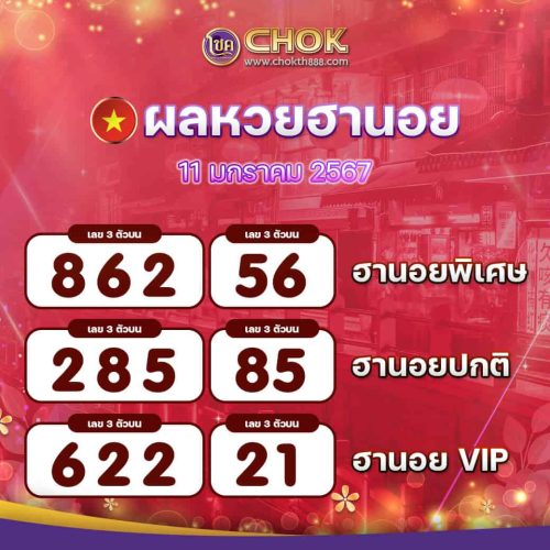ผลหวยฮานอย งวดวันที่ 11 มกราคม 2567