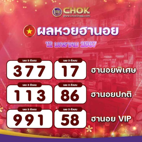 ผลหวยฮานอย งวดวันที่ 12 มกราคม 2567
