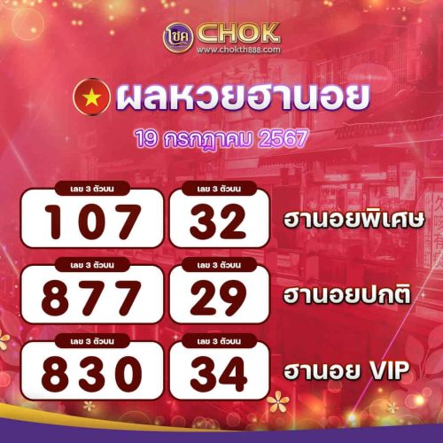ผลหวยฮานอย งวดวันที่ 19 กรกฎาคม 2567