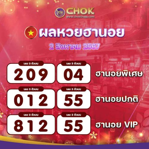 ผลหวยฮานอย งวดวันที่ 2 สิงหาคม 2567