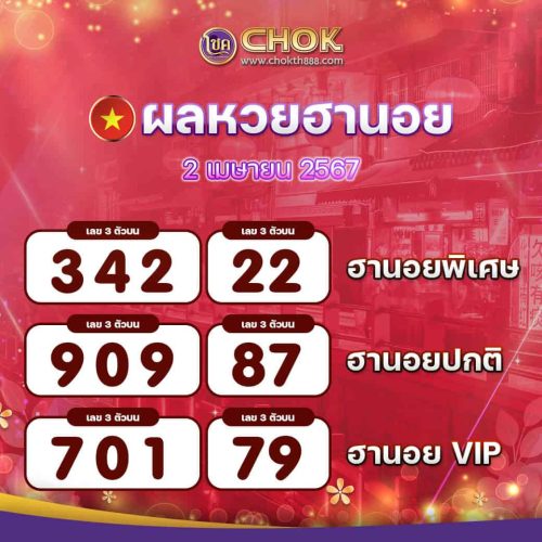 ผลหวยฮานอย งวดวันที่ 2 เมษายน 2567