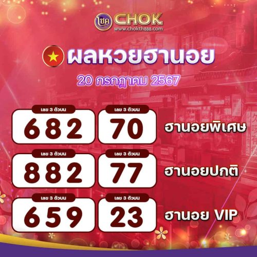 ผลหวยฮานอย งวดวันที่ 20 กรกฎาคม 2567