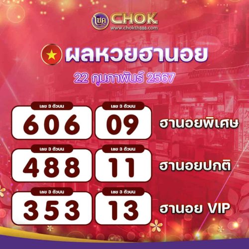ผลหวยฮานอย งวดวันที่ 22 กุมภาพันธ์ 2567