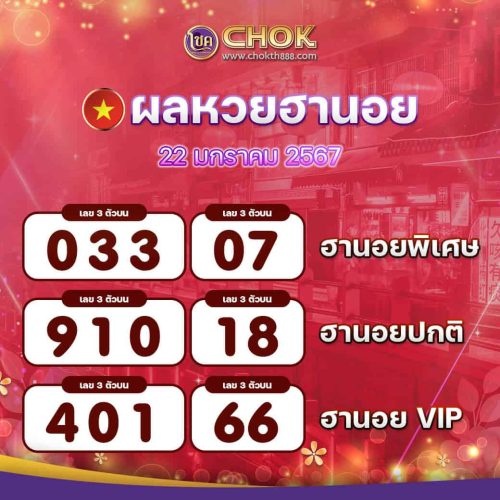 ผลหวยฮานอย งวดวันที่ 22 มกราคม 2567