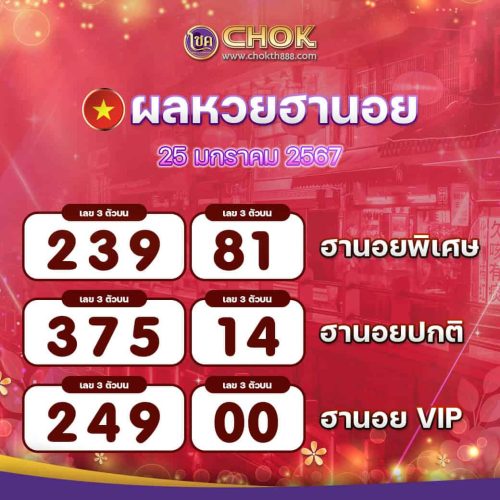 ผลหวยฮานอย งวดวันที่ 25 มกราคม 2567