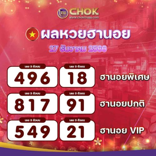 ผลหวยฮานอย งวดวันที่ 27 ธันวาคม 2566