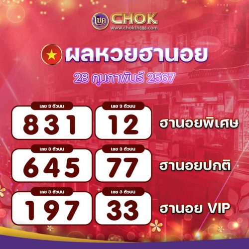 ผลหวยฮานอย งวดวันที่ 28 กุมภาพันธ์ 2567