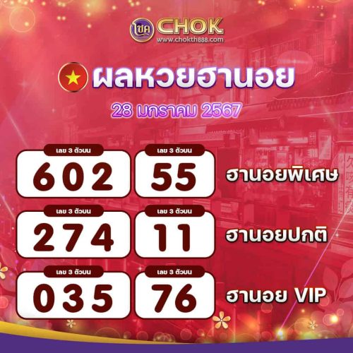 ผลหวยฮานอย งวดวันที่ 28 มกราคม 2567