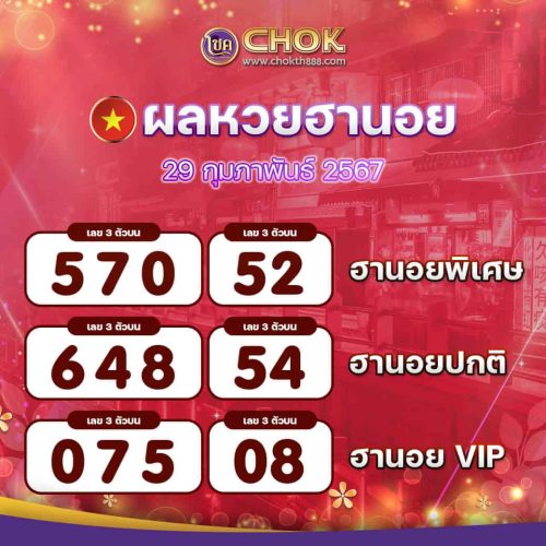 ผลหวยฮานอย งวดวันที่ 29 กุมภาพันธ์ 2567