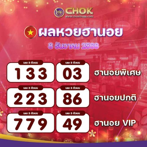 ผลหวยฮานอย งวดวันที่ 8 ธันวาคม 2566
