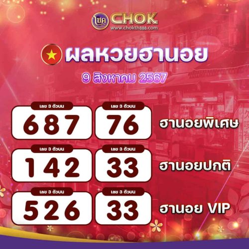 ผลหวยฮานอย งวดวันที่ 9 สิงหาคม 2567
